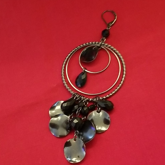 Faux Black Onyx Hoop Earrings - Picture 2 of 8